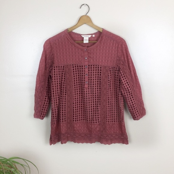 Sundance Tops - [Sundance] Perforated Pullover Button Blouse